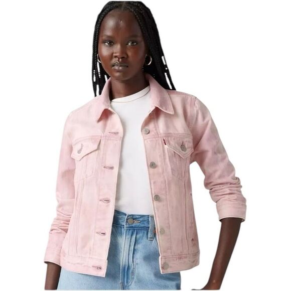 Levi's Pastel Pink Denim Trucker Jacket Women's Size M Shacket Barbie Bratz - Picture 1 of 13